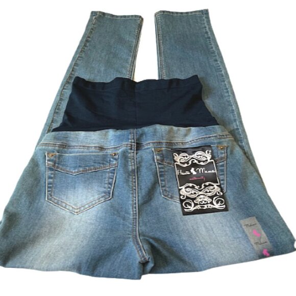 Haute Mama Maternity Full Belly Band Faded Light Wash Stretched Skinny Jeans M - Picture 5 of 6